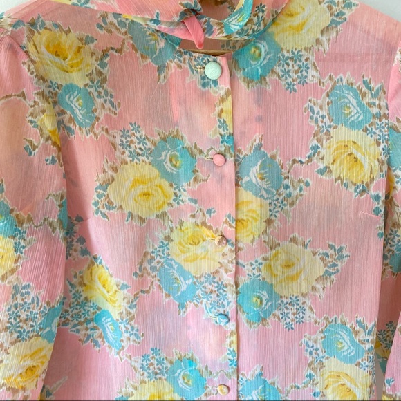 Vintage Floral Blouse with Neck Tie - Picture 3 of 7